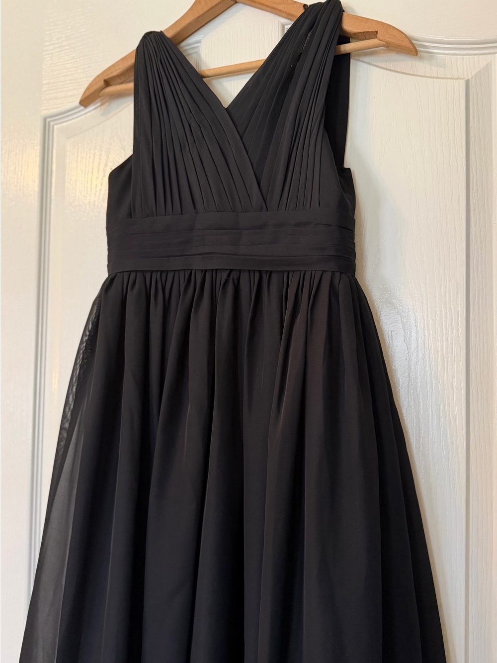 Girl’s Classic Black Pleated V-Neck Evening  Dress Flower Girl Bridesmaid
